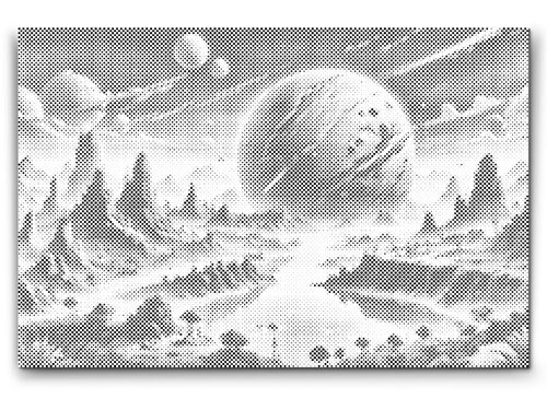 Prickmålning abstrakt planet i universum – komplett konstkit med duk och prickpennor