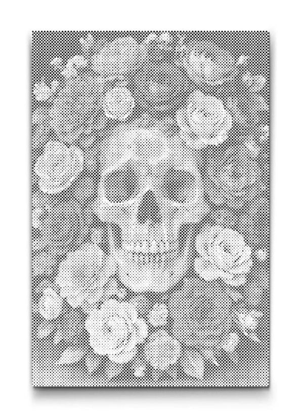 Prickmålning dödskalle med rosor motiv