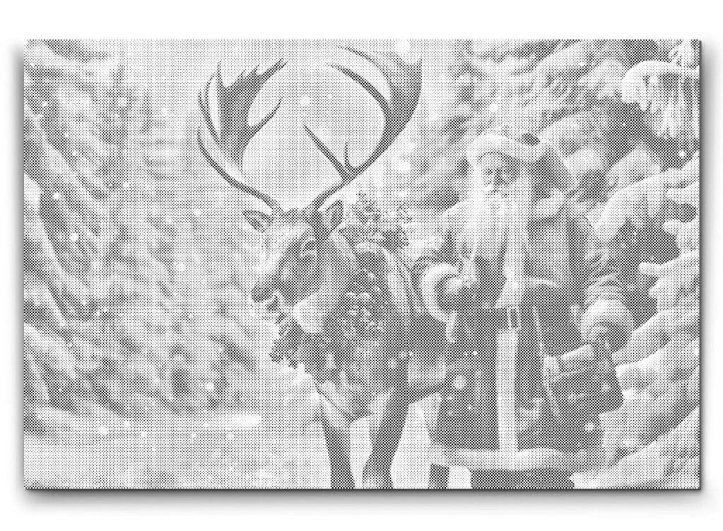 prickmålning av tomte och ren magiskt julmotiv i vinterlandskap