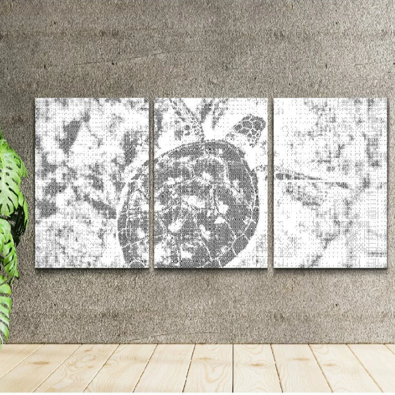 Tredelad prickmålning havsmotiv med sköldpadda