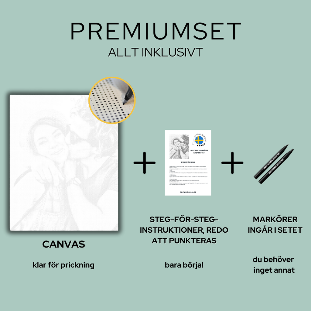 Prickmålning set av eget foto – duk, instruktioner och pennor