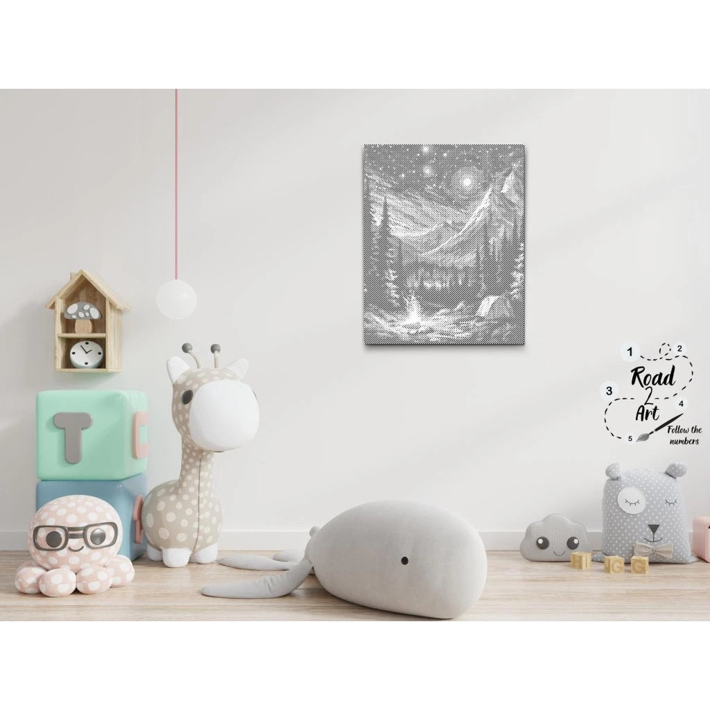 Prickmålning stjärnnatt vid lägerelden | dot painting & prickkonst