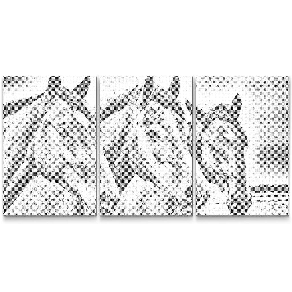 tredelad prickmålning hästvänner