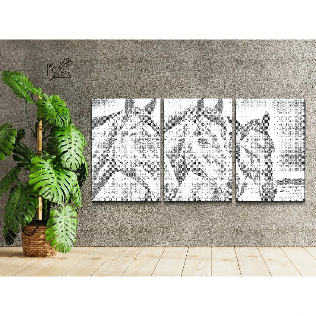 dot painting hästvänner triptyk